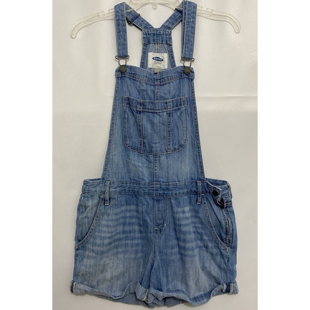 Old Navy Womens S/P Light Wash Denim Shortalls Adjustable Straps 100% Cotton